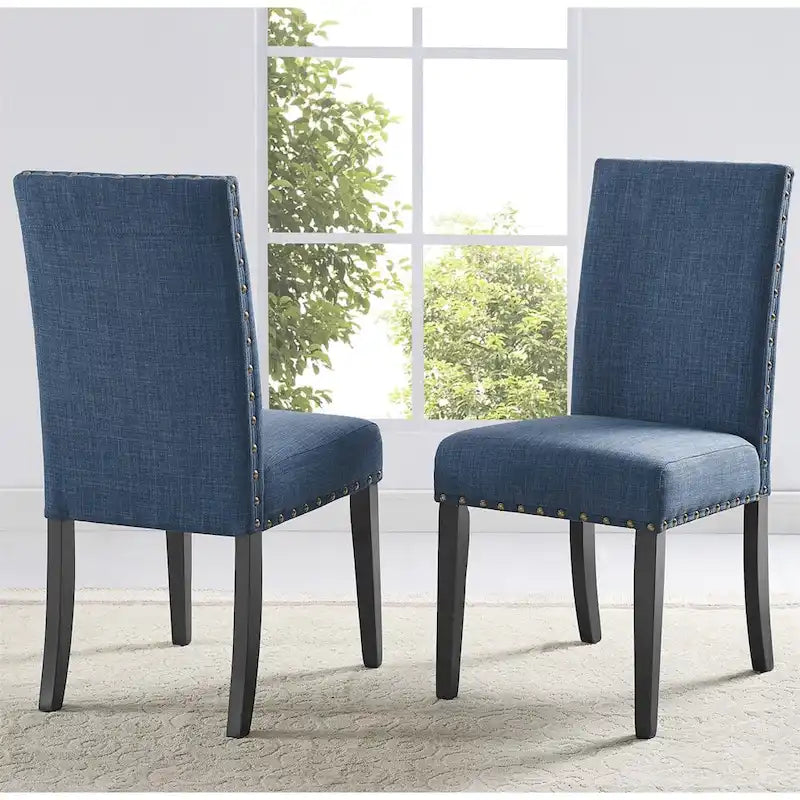Sedie da pranzo in tessuto con finiture borchiate, set da 2