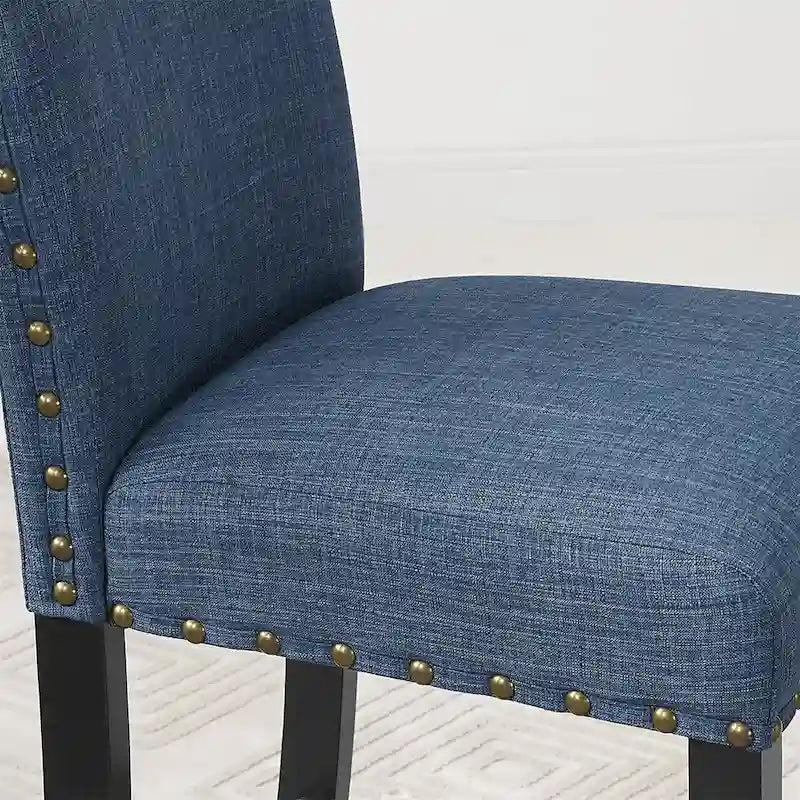 Sedie da pranzo in tessuto con finiture borchiate, set da 2
