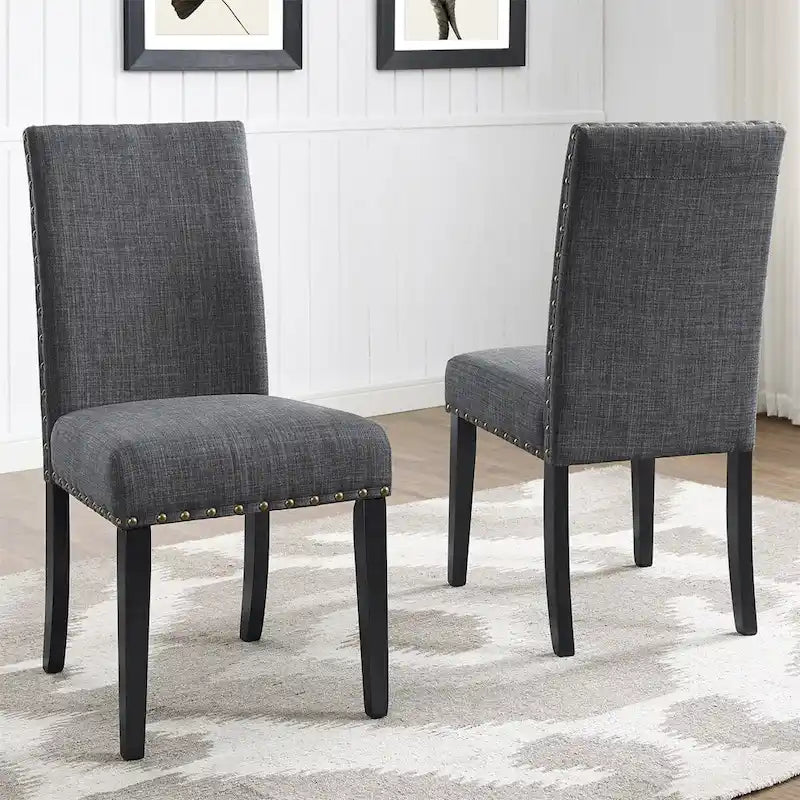Sedie da pranzo in tessuto con finiture borchiate, set da 2