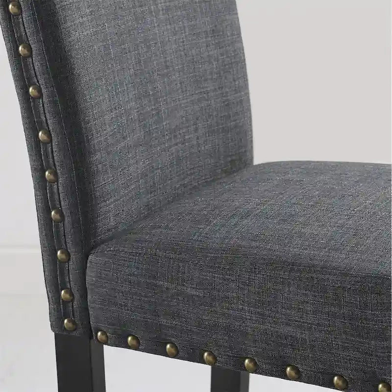 Sedie da pranzo in tessuto con finiture borchiate, set da 2