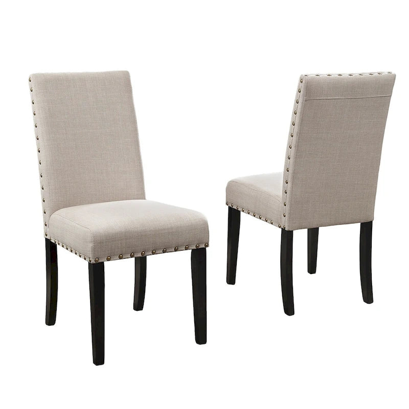 Sedie da pranzo in tessuto con finiture borchiate, set da 2