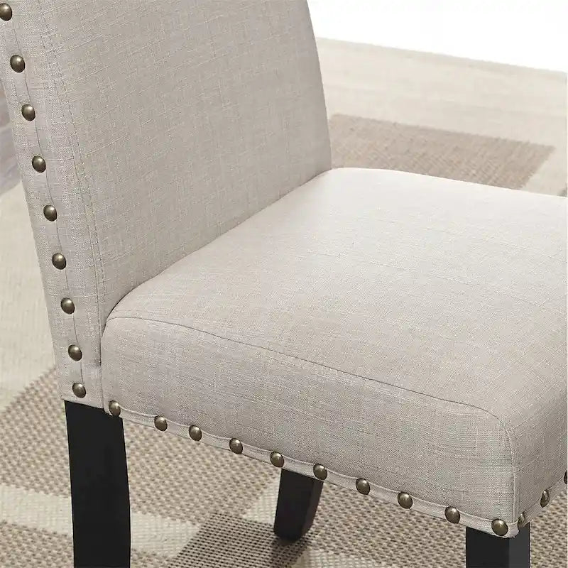 Sedie da pranzo in tessuto con finiture borchiate, set da 2