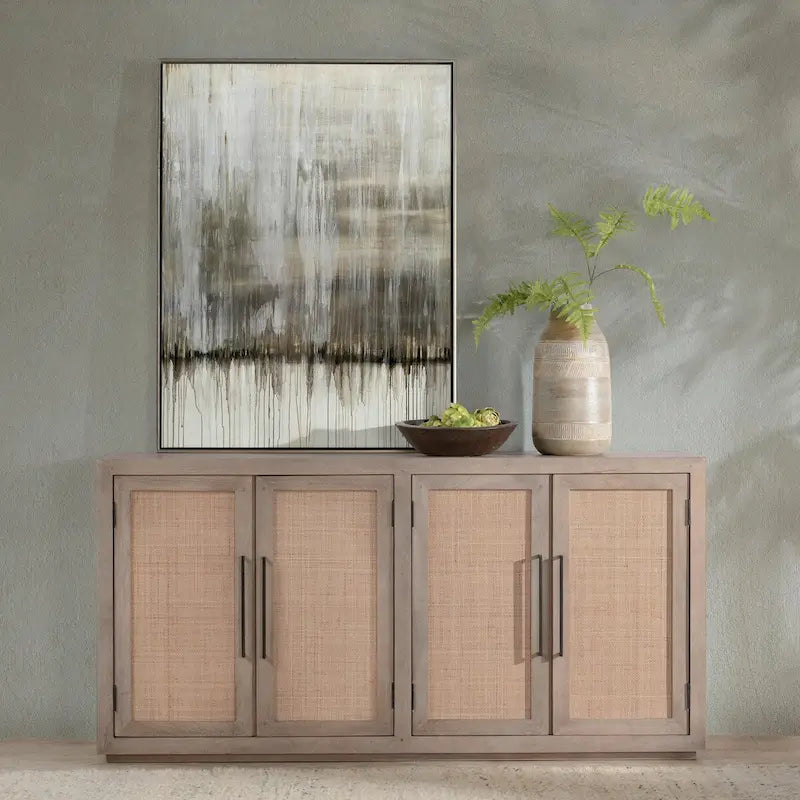 Credenza Jensen in legno di mango e canna intrecciata