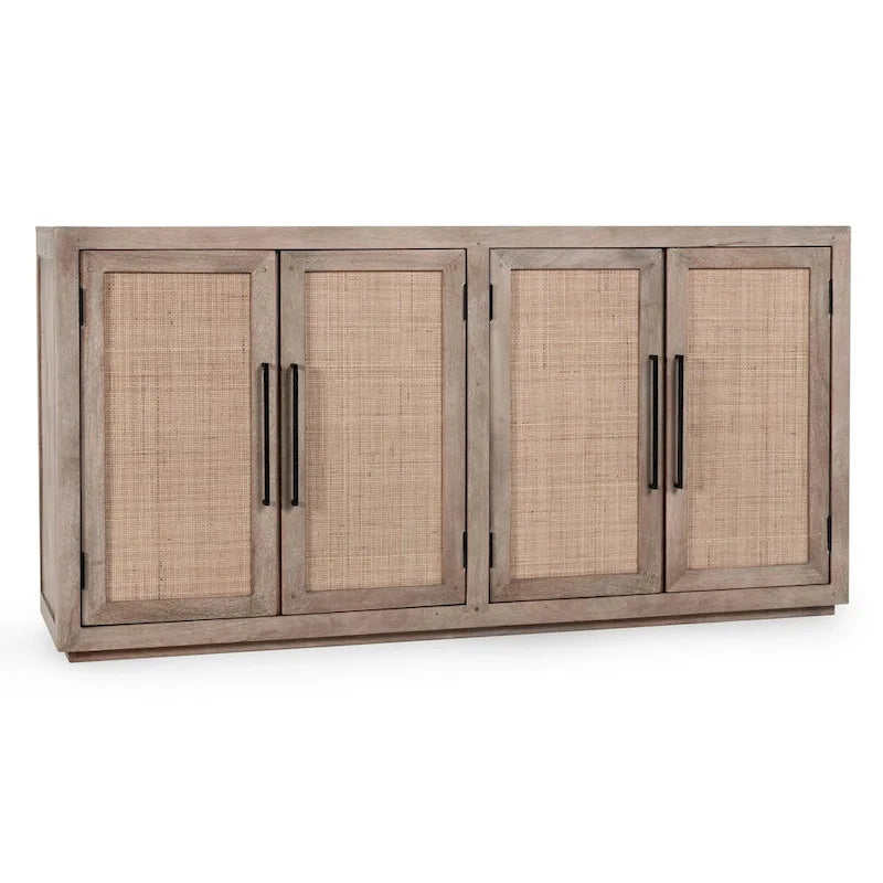 Credenza Jensen in legno di mango e canna intrecciata
