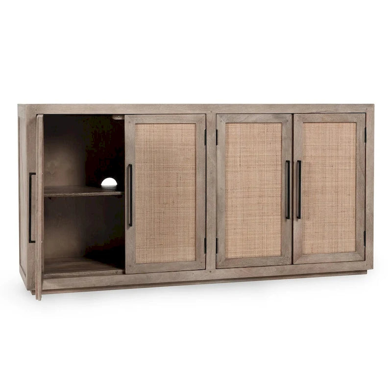 Credenza Jensen in legno di mango e canna intrecciata