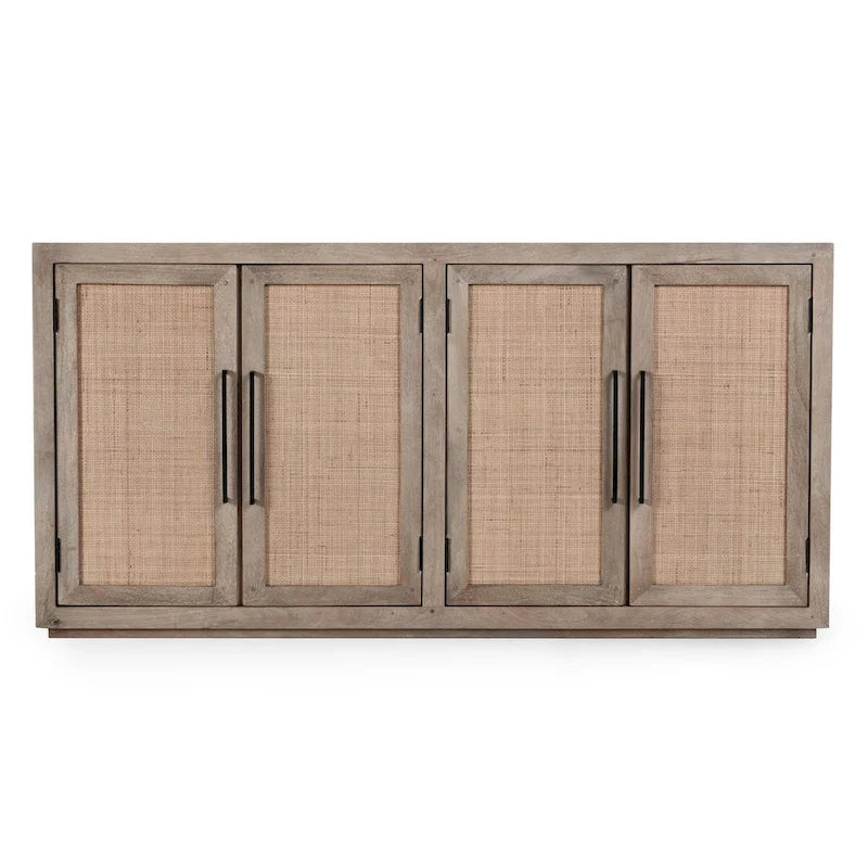 Credenza Jensen in legno di mango e canna intrecciata