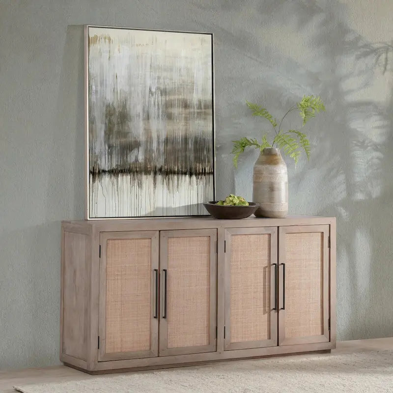 Credenza Jensen in legno di mango e canna intrecciata